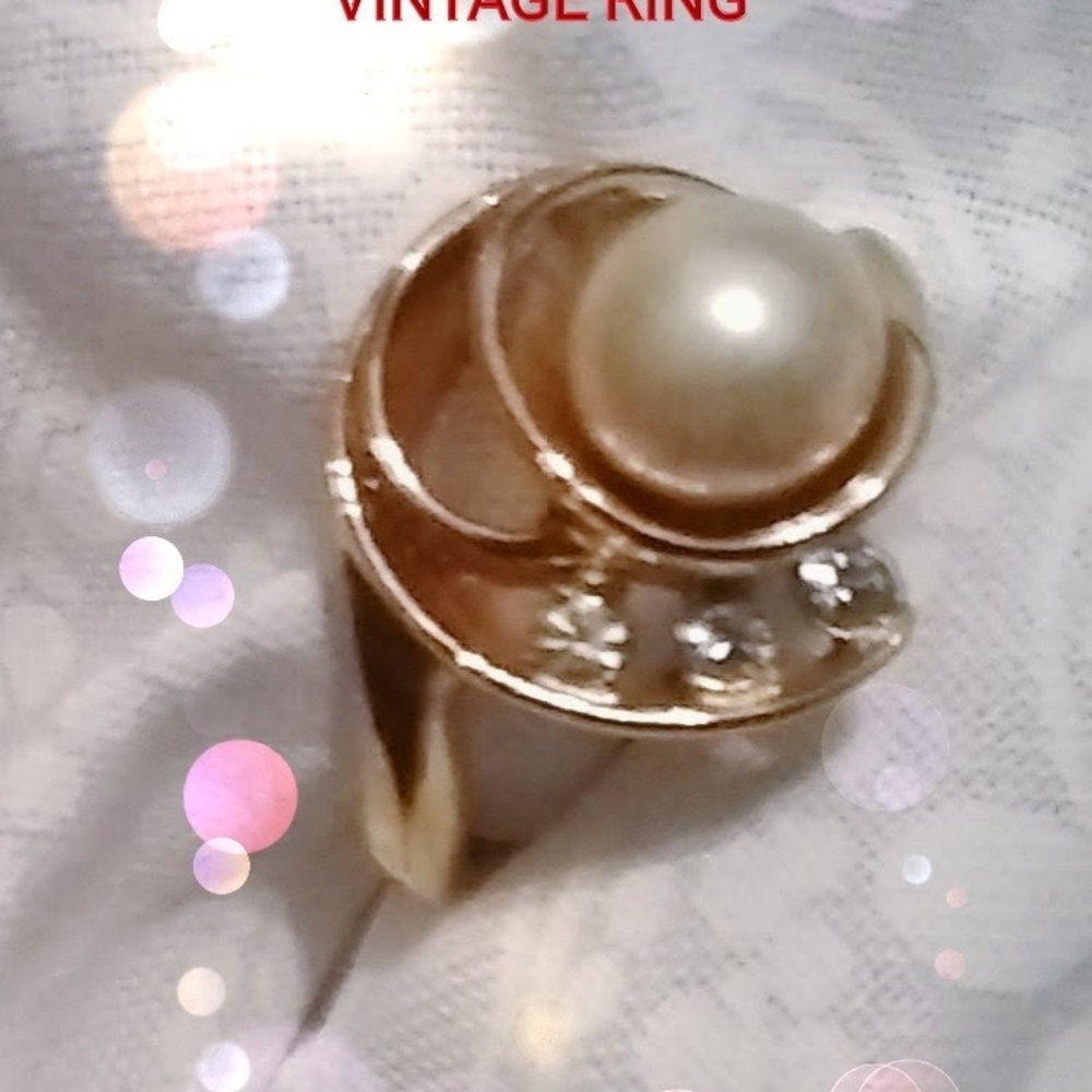 Vintage 18khg ring pearl diamond